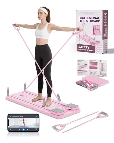 AMAZINGHOME Pilates Board mit automatischem Rückprall – Faltbares Core-Trainingsgerät für Zuhause, inkl. Knieschutz & Video-Anleitung, ideal für Anfänger & Profis (Rosa)