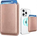 Stronger Magnetic Magsafe Cell Phone Card Holder for 15 Series, RFID Leather Phone Wallet Stick on Series of 14/13/12 and Magsafe Devices, Rose Gold