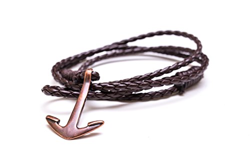 BE.YOU. Anchor Bracelet Company - Stainless Steel Gilded Anchors Genuine Rope Weave - Best Men's Bracelet Fashion & Style - Brown Cord & Bronze Anchor