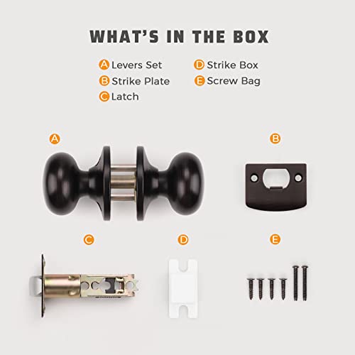 Knobwell 6 Pack Oil Rubbed Bronze Closet Door Knobs Passage Door Knob Set, Interior Door Knob, Hallway/Closet Keyless Door Knob #TOP6