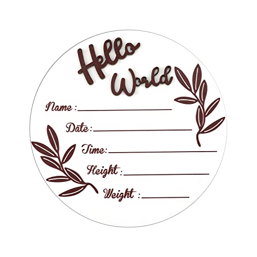Image of Wooden Baby Announcement Sign, Round New Baby Sign Wooden Newborn Welcome Sign Hello World Newborn Sign
