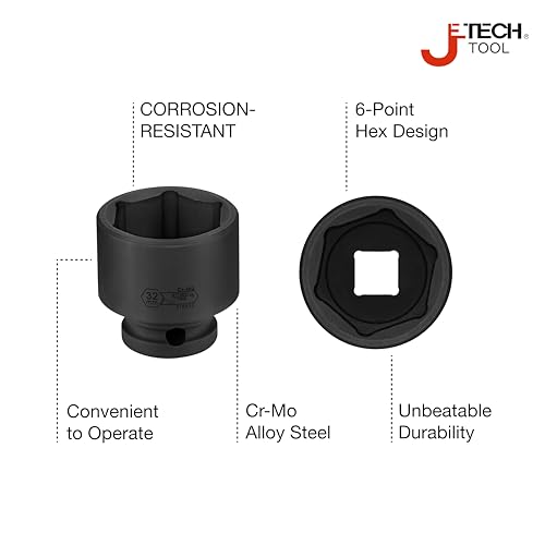 Image of JETECH 1 /2 Inch Drive 32mm Standard Impact Socket, Chrome Molybdenum Alloy Steel, Shallow 6-Point Design, Metric