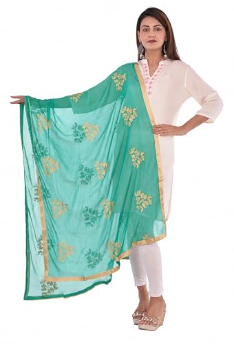 Image of Youthquake Golden Embroidered Work Chiffon Dupatta For Womens & Girls With 4 Side Gold Lace
