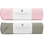 S&T INC. Yoga Mat Towel with Non-Slip Grip, Enhanced Silicone Grip, Soft and Absorbent for Gym, Pilates, and Hot Yoga Mat, 2 Pack, 24 inches x 72 inches, 340GSM, Pink and Grey