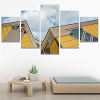 SIGNWIN 5 Panel Canvas Wall Art Architecture & Maps Closeup Cool Industrial Multicolor Patterns for Home Decorations Ready to Hang - 60
