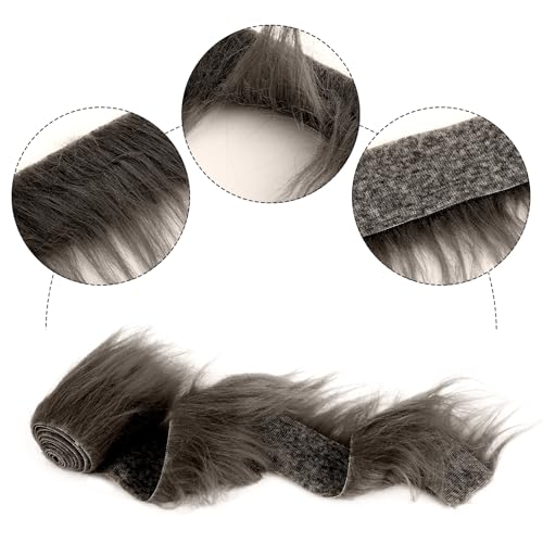 Plüsch Precut Strips Fellimitat 5 x 180 cm Kunstfell Basteln Meterware Fell Stoff Flauschiges Plüsch Bastelfell für Zwergenbart Weihnachtsmann Haar Wichtel Cosplay DIY Basteldekoration (Dunkelbraun)