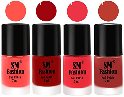 Image of Nail Polish Combo Set (Pack of 4) Quick Dry Gel Finish Nail Paint | Baby Pink,Light Red,Rose Pink,Dark Peach | 7 ml Each