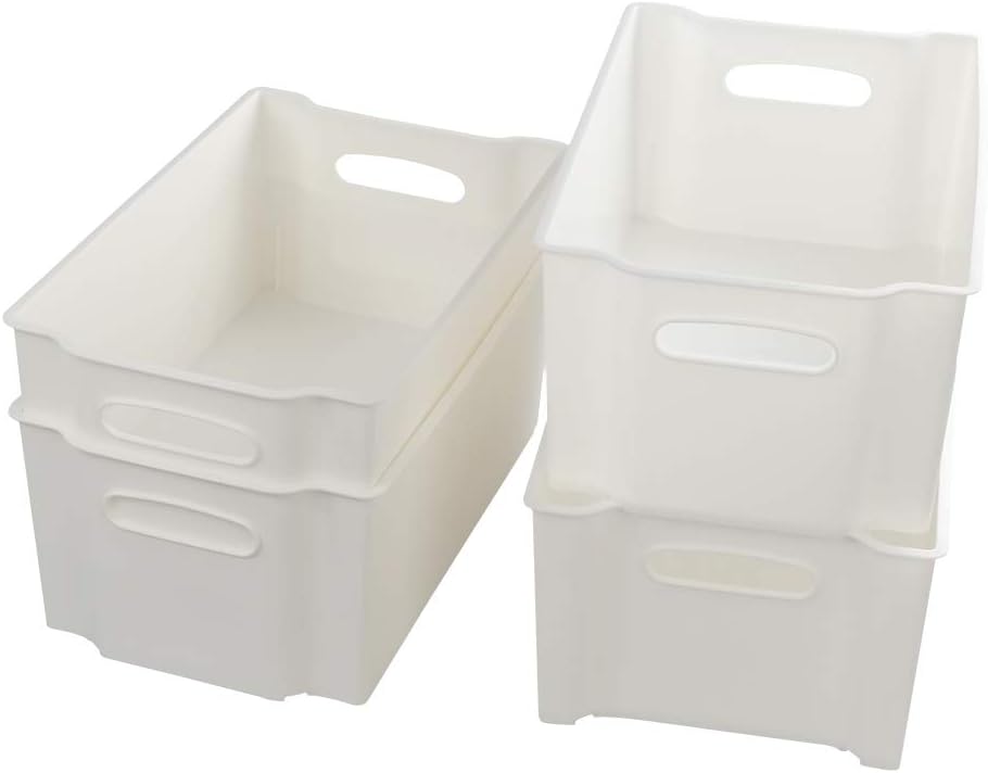 Eudokky Plastic Open Storage Bin, 4-pack White Stacking Baskets