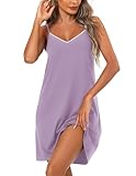Ekouaer Nightgowns for Women Cotton Sleepwear Adjustable Spaghetti Strap Sleepshirt Racerback Night Dress Lilac