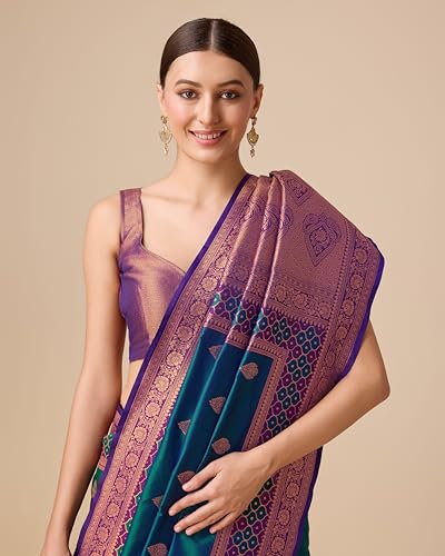 Image of Monjolika Fashion Women's Pure Kanjivaram Style Banarasi Soft Silk Saree With Blouse Piece For Wedding