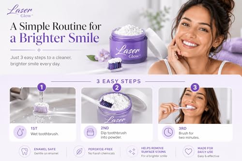 Image of Teeth Whitening Powder by LaserGlow, Pap+ Toothpaste Booster Powder with Nano Hydroxyapatite, Peroxide-Free Whitening Booster for Brighter Teeth, Daily Tooth Powder Additive