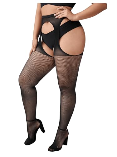 Floerns Women's Plus Size Sheer Mesh Pantyhose Stockings Cut Out Fishnet Tights