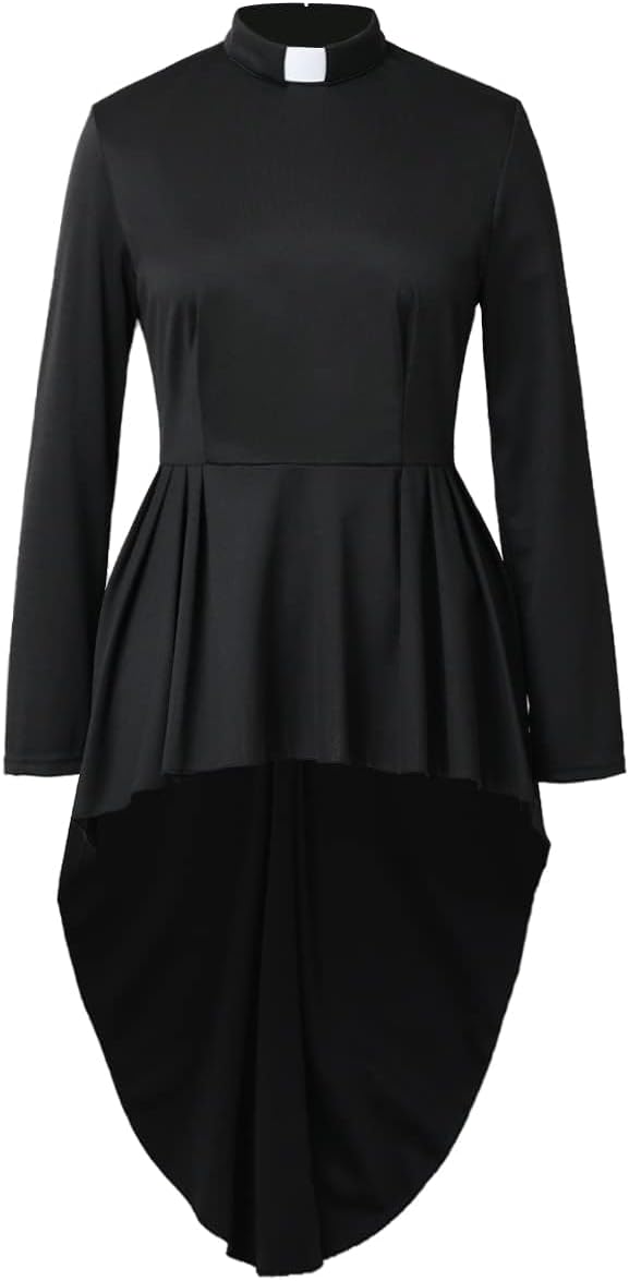 Women's Elegant Clergy Shirt Long Sleeve Asymmetrical Ministers Blouse Casual Tops
