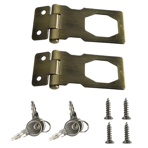 Image of 2 Pack Door Lock Hasp Latchs, 2.5IN Twist Knob Keyed Hasp Locks Durable Metal Safety Latches with Unique Keys for Small Doors and Cabinets (Bronze)