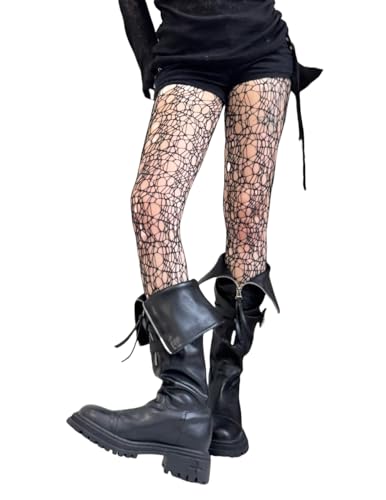 Image of Mrotrida Women's Irregular Spider Web Tights Big Ripped Fishnet Halloween Witch Tights Stockings Gothic Distressed Leggings