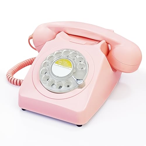 レトロロータリーダイヤル電話 1960年代スタイル ヴィンテージ電話 Amazon | ピンクのレトロなロータリー固定電話、1960年代ヴィンテージ