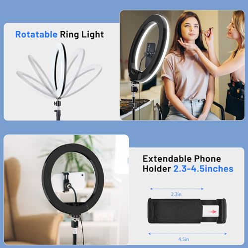 Image of 12'' Selfie Ring Light with Stand and Phone Holder, 75 inch Tripod 96 RGB Mode