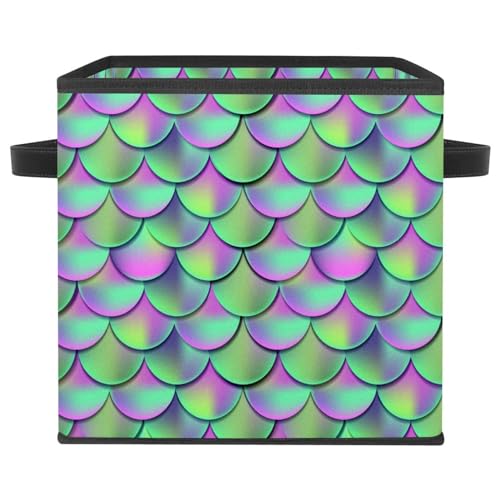 Boîte de rangement cube pliable en tissu vert écailles pour placard