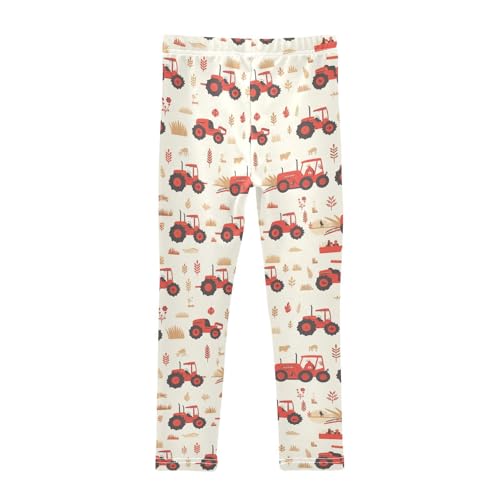 Red Old Wheeled Tractors Cute Kids Baby Girls Active Leggings Stretch High Waisted Pants Gym2