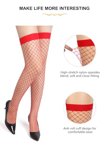 Image of ohyeah Plus Size Fishnet Stockings Thigh High Stockings for Women Sexy Elastic Leg Band Thigh Highs Socks XS-5XL