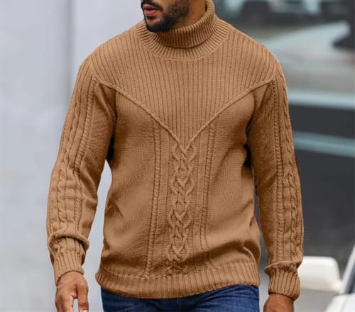 Men's Chunky Cable Knit Sweater Crew Neck Pullover Long Sleeve Heavy Comfortable Warm Casual Slim Fit Top2