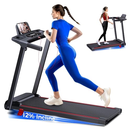 Treadmill with 12% Incline, Walking Pad Treadmill with Handle Bar, Portable Folding Treadmills for...