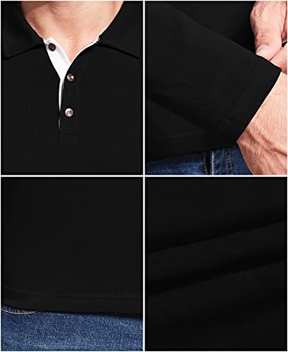 KUYIGO Men's Short&Long Sleeve Polo Shirts Casual Slim Fit Solid Soft Button Cotton Pocket Collared Shirt4