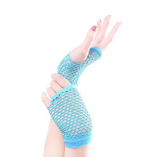 Lace Up Gloves Stretchable Fingerless Neon Fishnet Gloves (10 Pairs) for Parties, Costumes - Assorted Colors (Color : Light blue) (Light Blue)