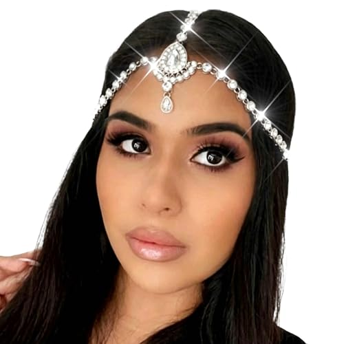 Catery Head Chain Jewelry Silver Crystal Headpiece...
