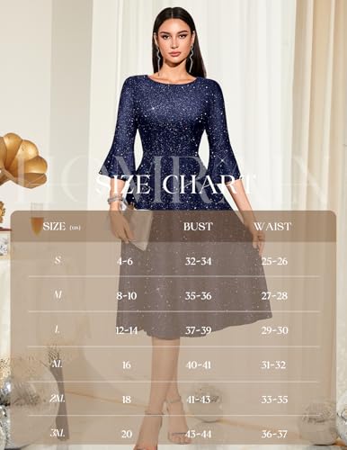 Image of HomRain Women's Church Dresses Modest Bell Sleeve Wedding Guest Cocktail Tea Party Vintage Evening Dress