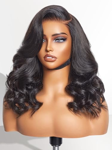 LUVME 13x5 Loose Body Wave Lace Front Wigs - Human Hair Pre Plucked Natural Black Brazilian Virgin Glueless Wigs 18 Inch