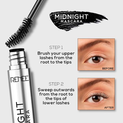 Image of RENEE Midnight Mascara with Unique 360-Degree Wand | Darkest Black | Clump-Free | Long-Lasting Formula | Volumizes | Lengthens | Nourishes | Infused with Vitamin E | 8ml (Pack of 2)