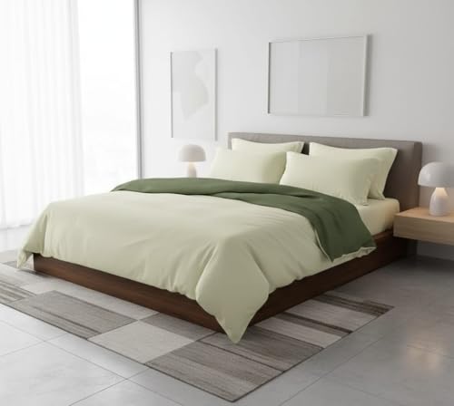 Image of Reversible Dual Tone Duvet Cover | Rajai Cover | Quilt Cover for Double Bed | Zipper Closure | Soft, Lightweight (90 inchx100 inches, Mist Green)