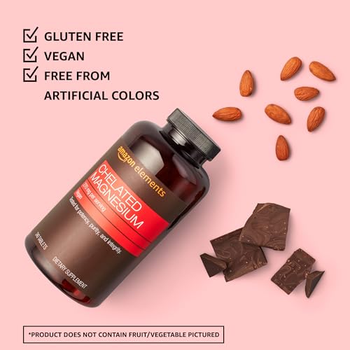 Image of Amazon Elements - Chelated Magnesium, 240 Tablets, 270 mg per Serving, as Magnesium Glycinate Chelate, Vegan (Pack of 2)