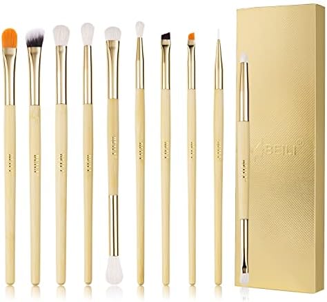 BEILI Eyeshadow Brushes Set 10pcs Duo End Eye Makeup Brushes Travel Makeup Brushes Set with Soft Synthetic Hairs & Real Bamboo Wood Handle for Eyeshadow, Blending,Concealer, Eyebrow, Eyeliners