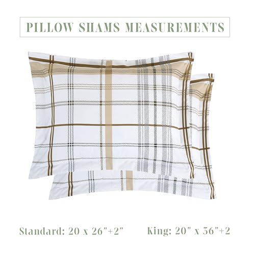Image of Elegant Comfort 8-Piece Lodge Plaid Reversible Comforter Set - All Season Bed in a Bag, 4-Piece Sheet Set Featuring Smart Pockets, Matching Shams and Decorative Pillow, King /California King, Taupe