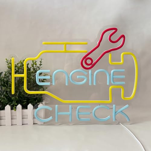 Image of Check Engine Neon Sign for Wall Decor, LED Garage Neon Signs Car Neon Sign USB Powered Neon Wall Signs for Man Cave Auto Repair Shop Workshop Party Birthday Gift