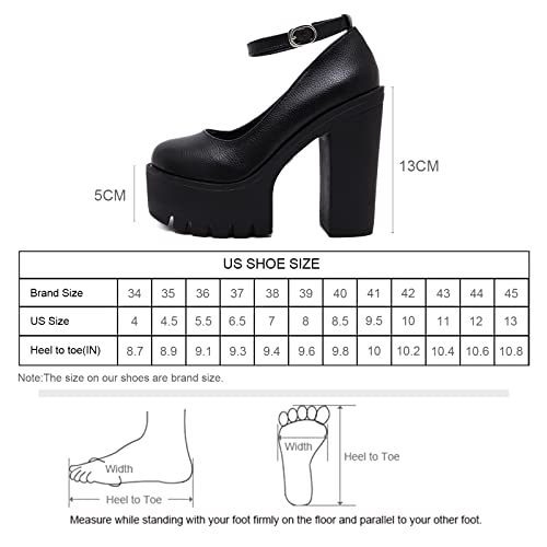 Gdgydh Black Heels For Women Platform Shoes With Block Heel Pumps Adjustable Ankle Strap Closed Toe Mary Janes Shoes Party Nightclub Footwear Gothic Punk Style #TOP5