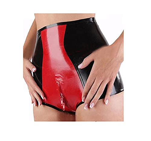 MFMYEE SM Bondage Höschen -Latex Damen Slips Schritt Reißverschluss Gespleißte Farbe Shorts Club Wear Gummihose (L)