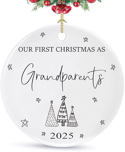 2026 New Grandparents Heart Shaped Ornament -Our First White Ceramic as Grandparents Newborn New Baby Present-Thank You Present-Get Promoted to Grandma Grandpa