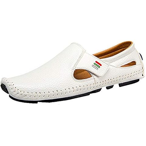 WNUKATO Men's Loafers Fashion Casual Leather Shoes Breathable Lightweight Non-Slip Driving Shoes Moccasin Slippers (White 6.5 UK Cover