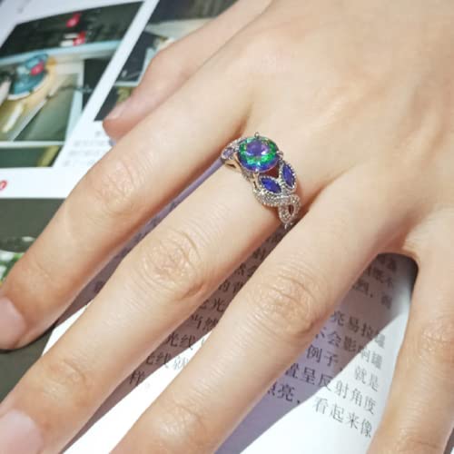 Awmnjtmgpw 925 Sterling Silver Rainbow Topaz Ring Women's Engagement Ring Princess Cut Diamond Ring Colorful Diamond Ring Size 6-103