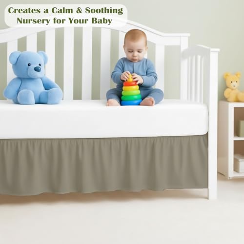 Image of Luxury Crib Bed Skirt 28 inch x 52 inch with 14 Inch Drop Soft & Breathable Dust Ruffle Fits Standard Crib and Toddler Bed Nursery Microfiber Fabric Ruffle Bed Skirt for Baby Boys or Girls Taupe Solid