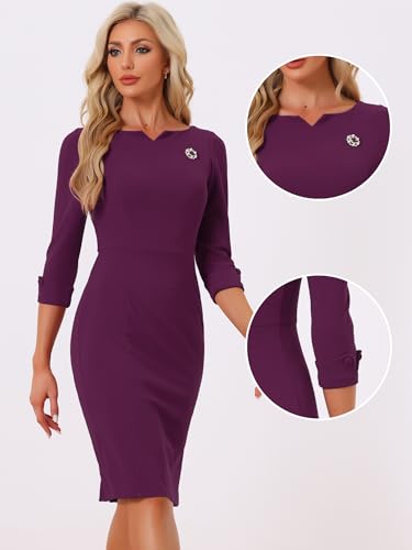 Image of Allegra K Work Dress for Women 3 /4 Sleeve Boat Neck Back Slit Sheath 2026 Professional Bodycon Business Casual Dresses