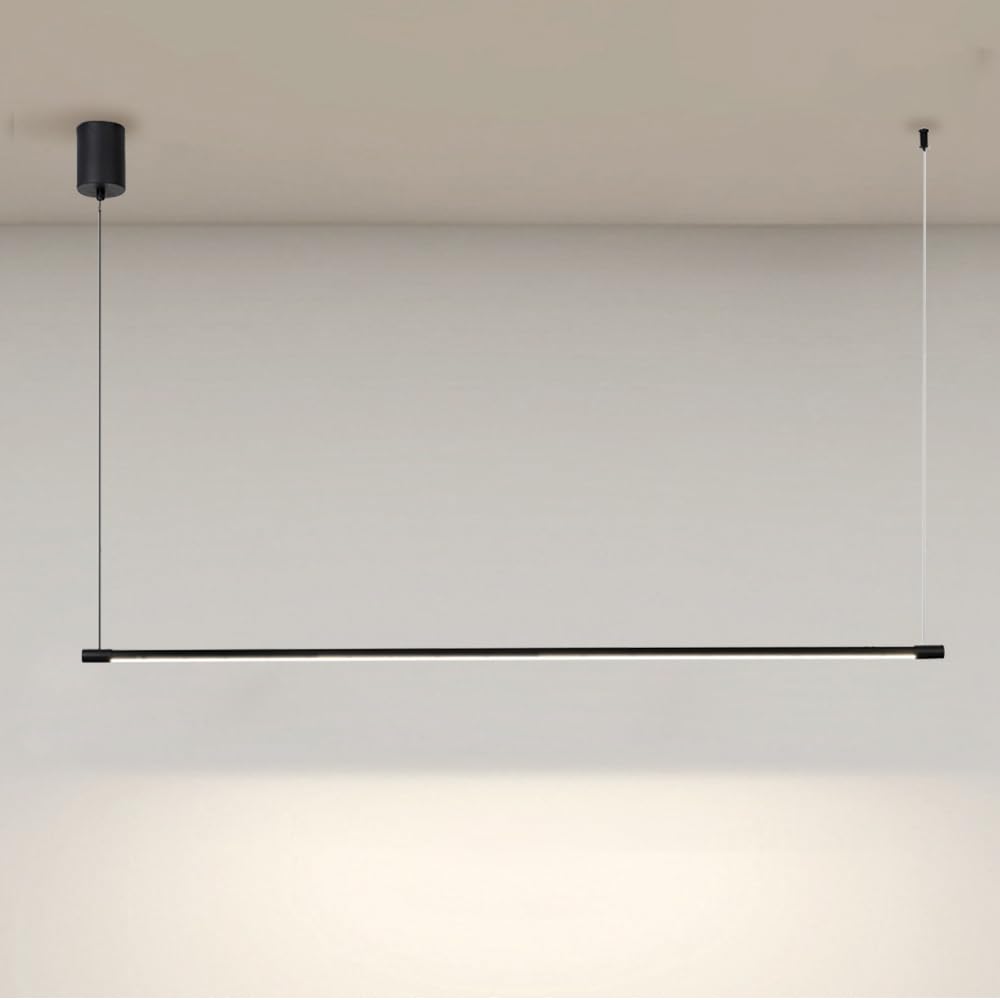 SXWNBIFH Linear Pendant Light Minimalist Black Hanging Lamp LED Chandelier Ceiling Lighting Fixture, Long Strip Kitchen Island Lights Dining Room Office Decor Suspension Lamps Star of Light