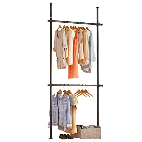 YJDQWSP Teleskop-Schranksystem, Doppelzapfen, Verstellbarer Kleidungsstangen, Tragbare Kleidungsschiene, Starke Tragfähigkeit, Geeignet Für Schlafzimmer/Garderobe(Size:A,Color:Schwarz) Cover