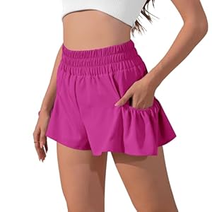 Shujin Women’s Summer Sports Shorts with Pockets, 2 in 1 Flowy Athletic Running Shorts, High Waist Workout Shorts, Quick-Drying Fitness, Yoga, Gym, Running Shorts, Beach Shorts