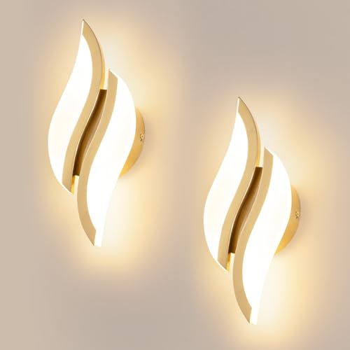 Image of CANEOE Modern LED Wall Sconce 6000K Black Indoor Wall Light Fixtures Acrylic Wall Sconce Lighting for Living Room Bedroom Bedside Bathroom Hallway Stairway Wall Lamp (Gold, 2 Packs, 3000K)