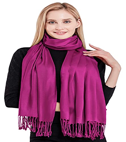 CJ Apparel Fuchsia Purple Solid Color Tassels Design Nepalese Shawl Seconds Scarf Wrap Stole Throw Head Wrap Pashmina Hand Made in Nepal New4