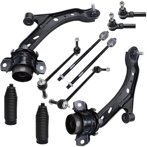 Image of Detroit Axle - Front End 10pc Suspension Kit for 2005-2010 Ford Mustang 2006 2007 2008 2009, 2 Lower Control Arms 2 Sway Bar Links 4 Inner & Outer Tie Rods 2 Boots & Bellows Replacement
